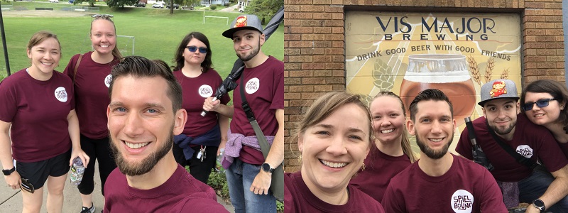 The Stay Sharp Crew at the beginning and end of their impromptu walk.